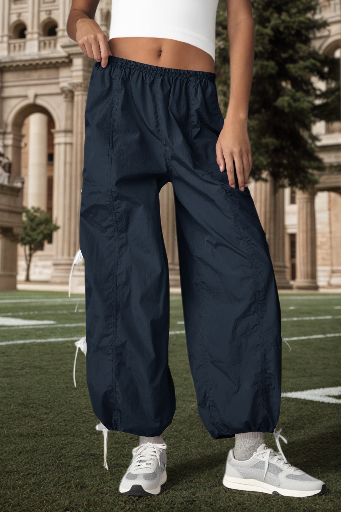 Elastic Waist Bow Tie Y2K Wide Leg Baggy Sweatpants