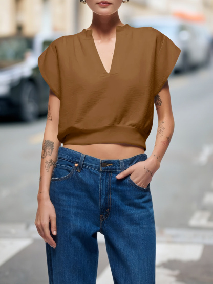 Cap Sleeve V Neck Sweatshirts