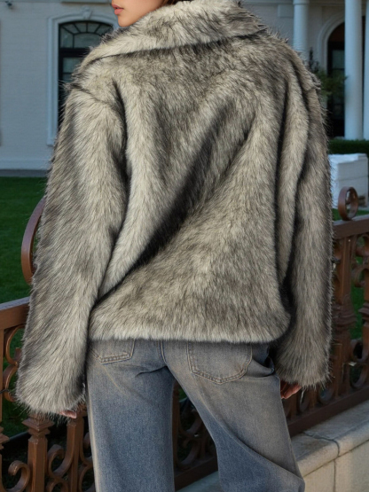 Casual Long Sleeve Open Front Shaggy Warm Faux Fur Jackets