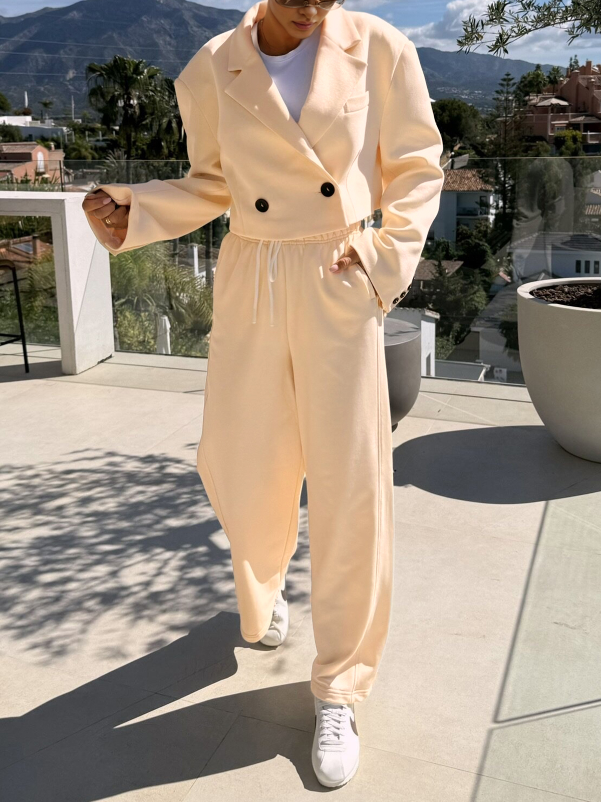 Women's Blazer Jackets Wide Leg Pant 2 Piece Sets