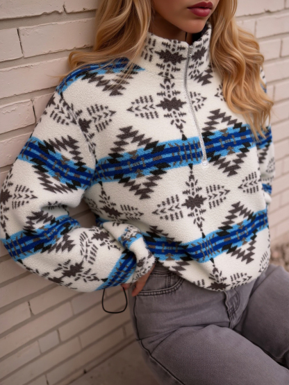Print Fleece Quarter Zip Jackets