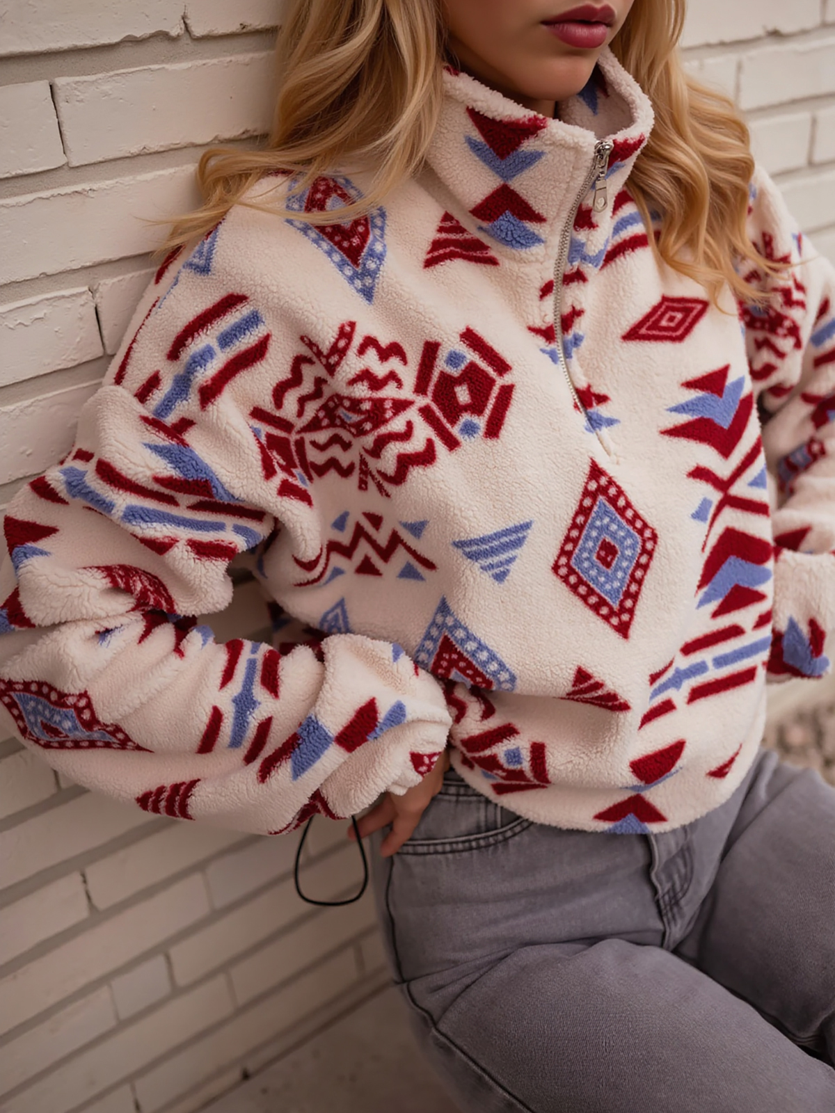 Print Fleece Quarter Zip Jackets