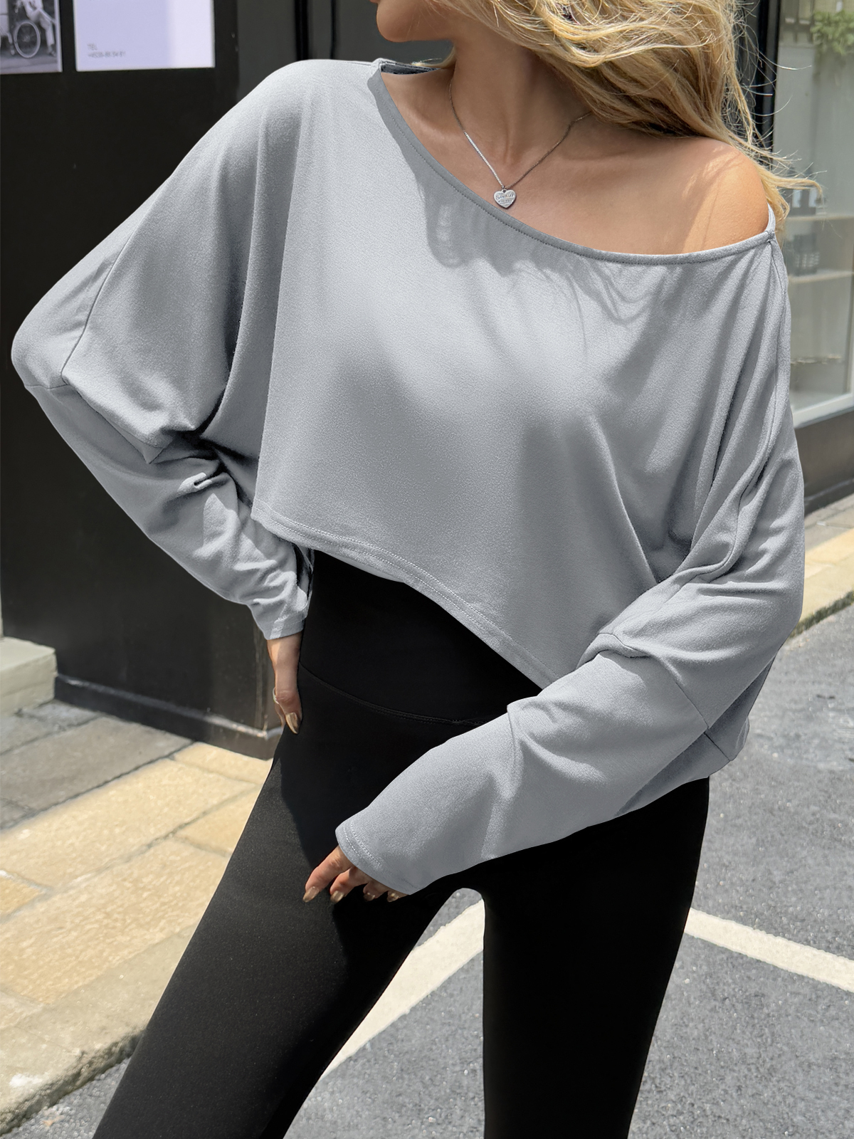 Off The Shoulder Batwing Long Sleeve Cropped Tops