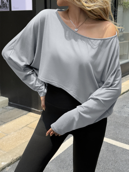 Off The Shoulder Batwing Long Sleeve Cropped Tops