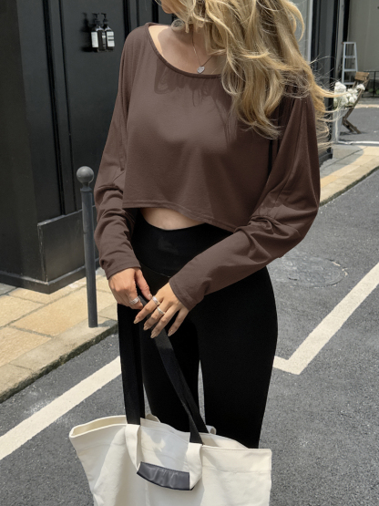 Off The Shoulder Batwing Long Sleeve Cropped Tops