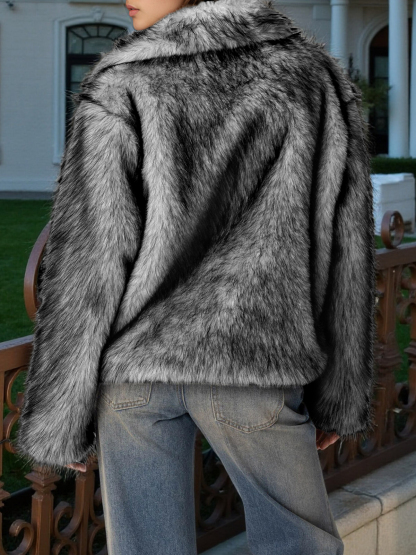 Casual Long Sleeve Open Front Shaggy Warm Faux Fur Jackets