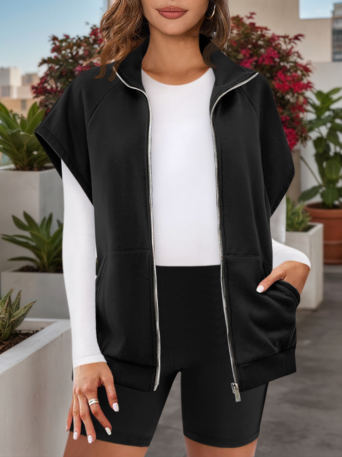 Sleeveless Zip Up Fleece Sweatshirt