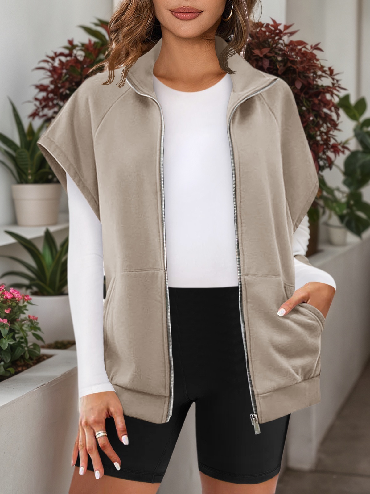 Sleeveless Zip Up Fleece Sweatshirt