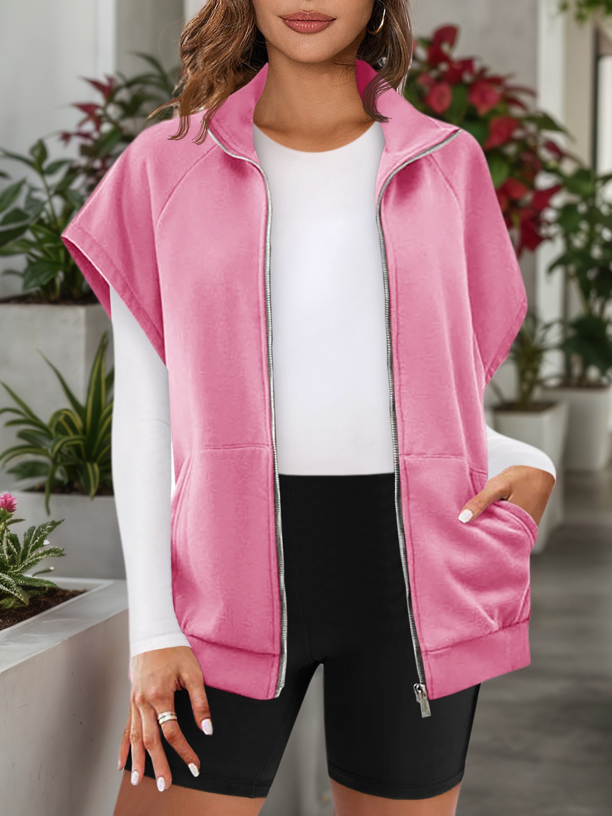 Sleeveless Zip Up Fleece Sweatshirt
