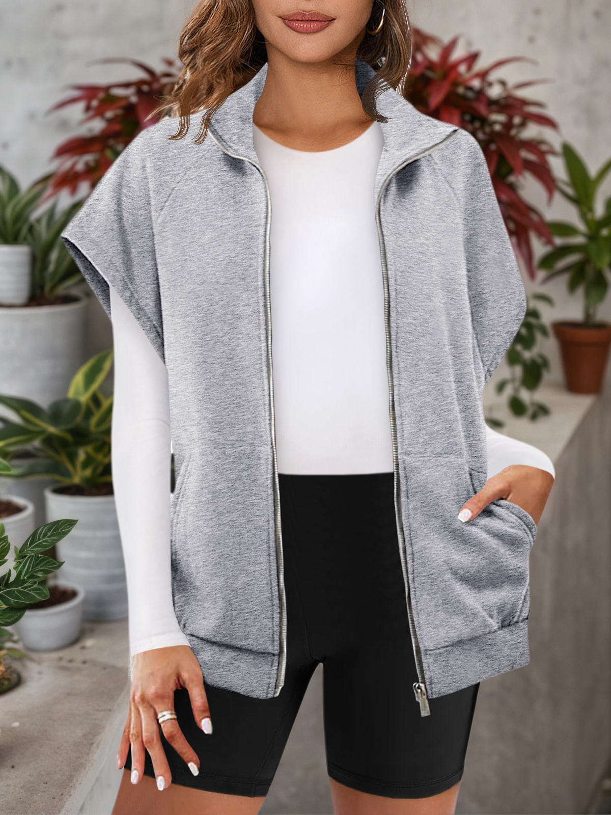 Sleeveless Zip Up Fleece Sweatshirt