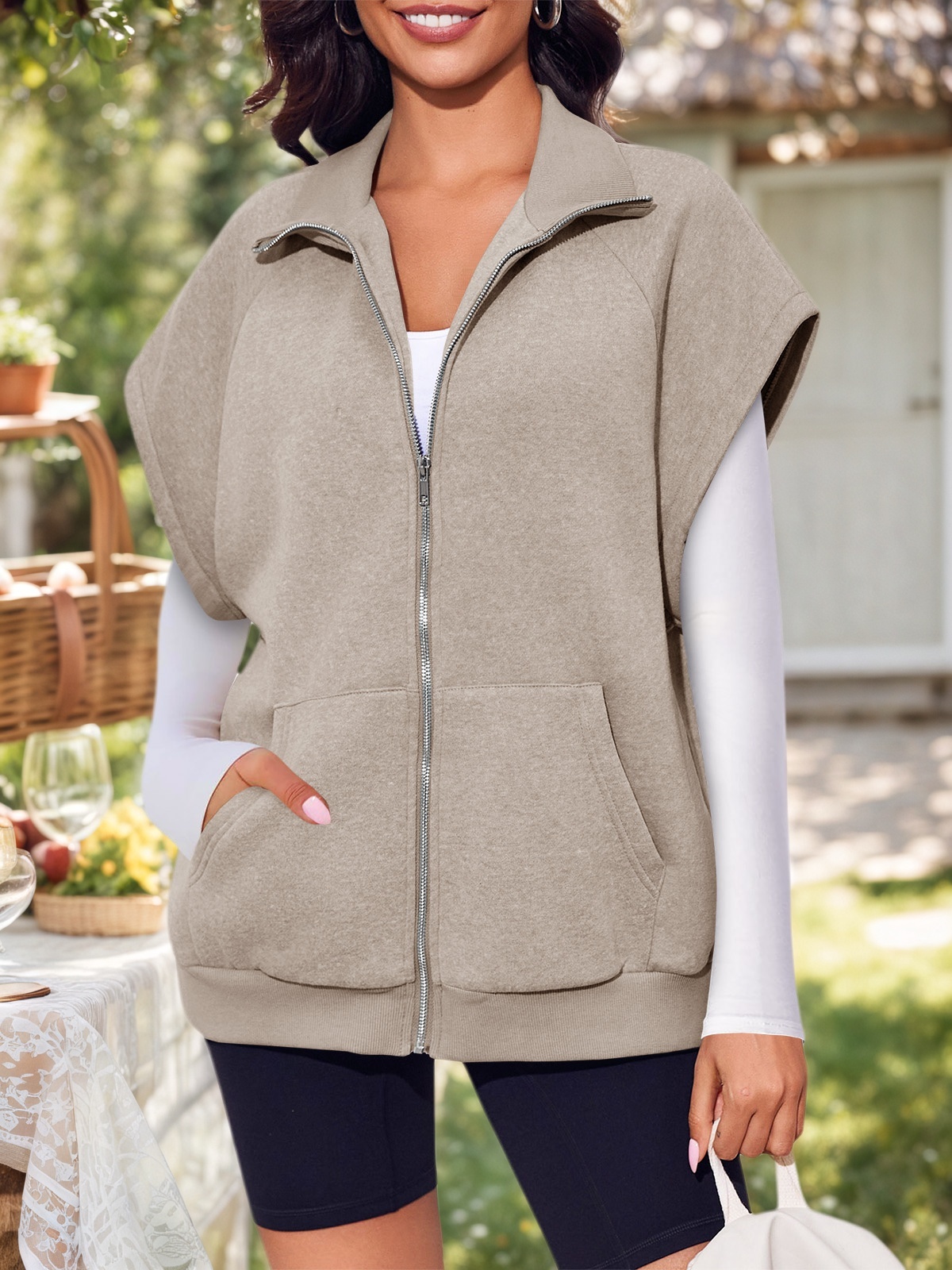 Sleeveless Zip Up Fleece Sweatshirt