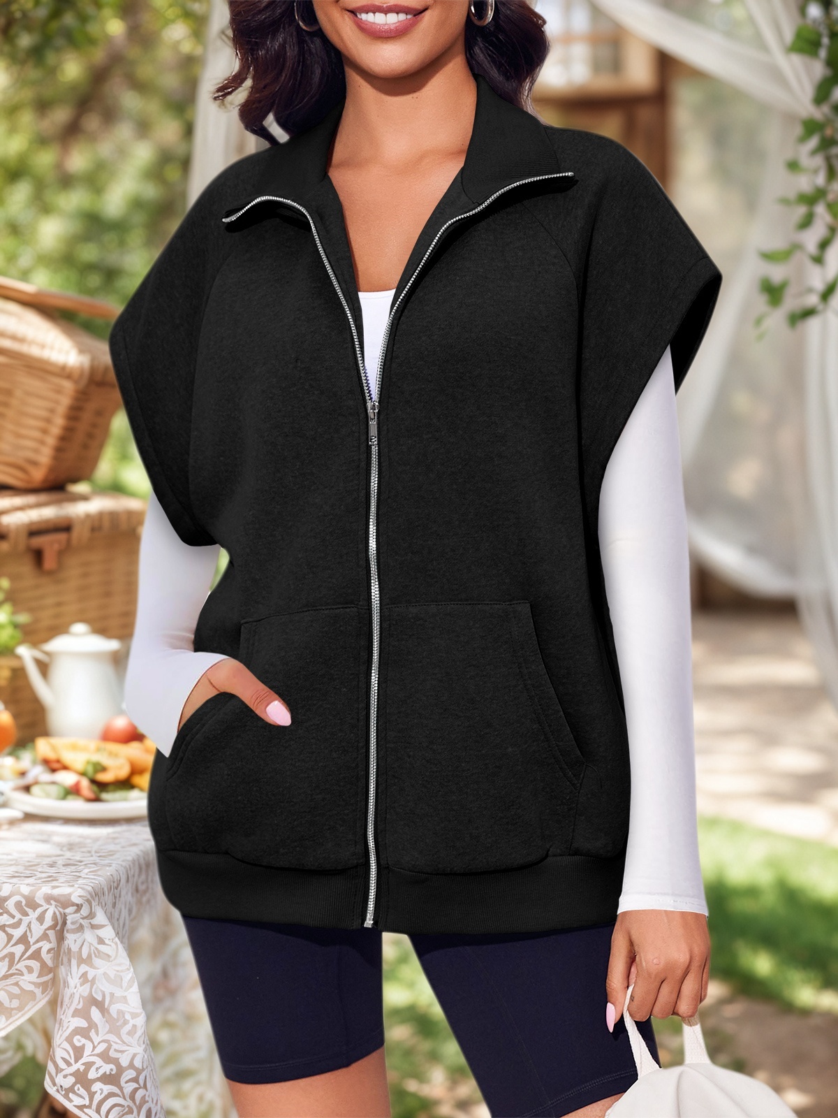 Sleeveless Zip Up Fleece Sweatshirt