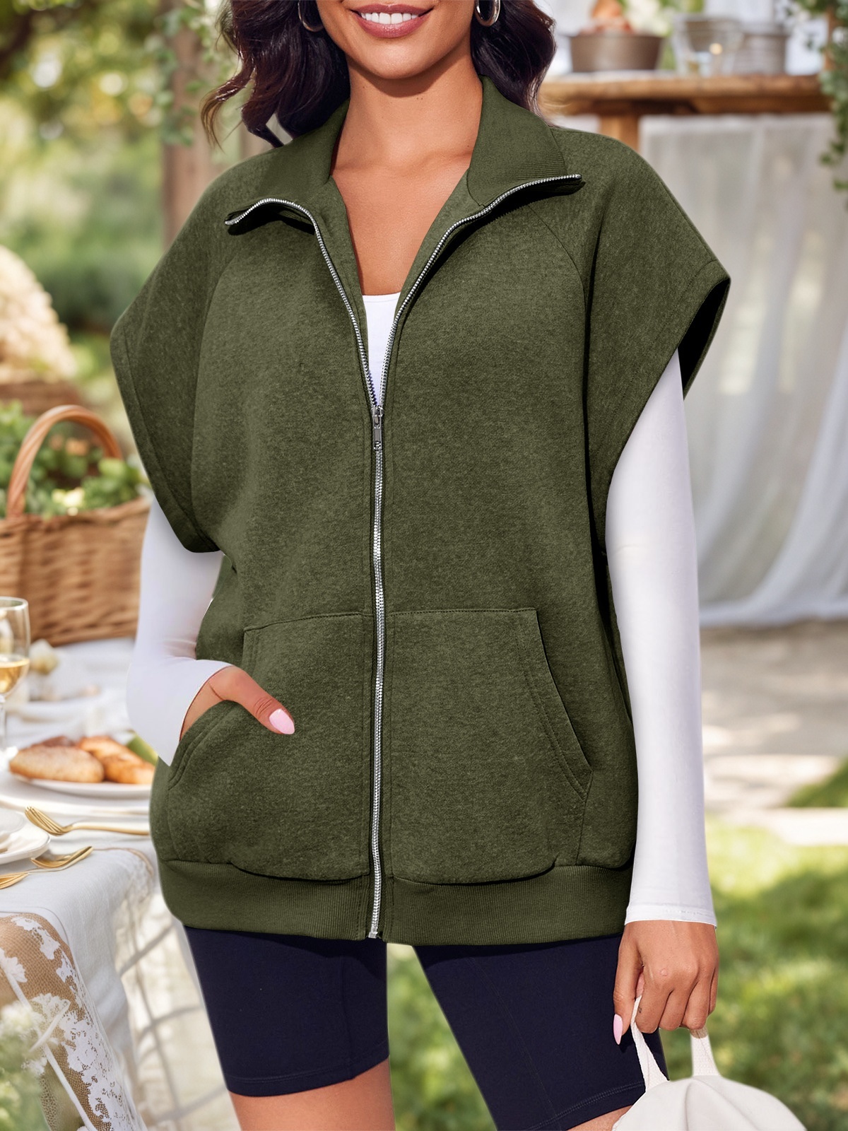 Sleeveless Zip Up Fleece Sweatshirt