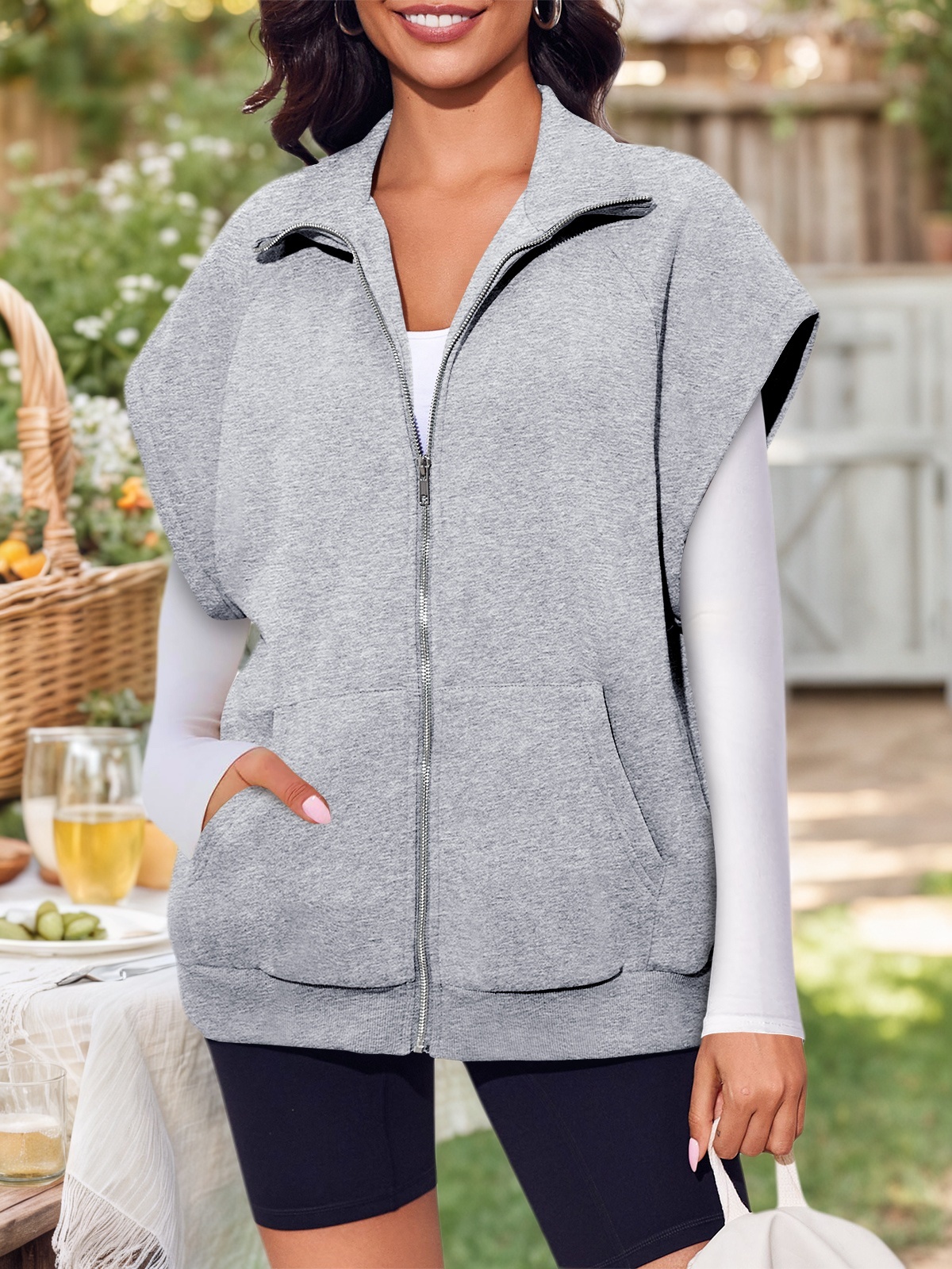 Sleeveless Zip Up Fleece Sweatshirt
