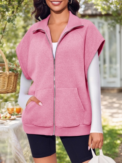 Sleeveless Zip Up Fleece Sweatshirt