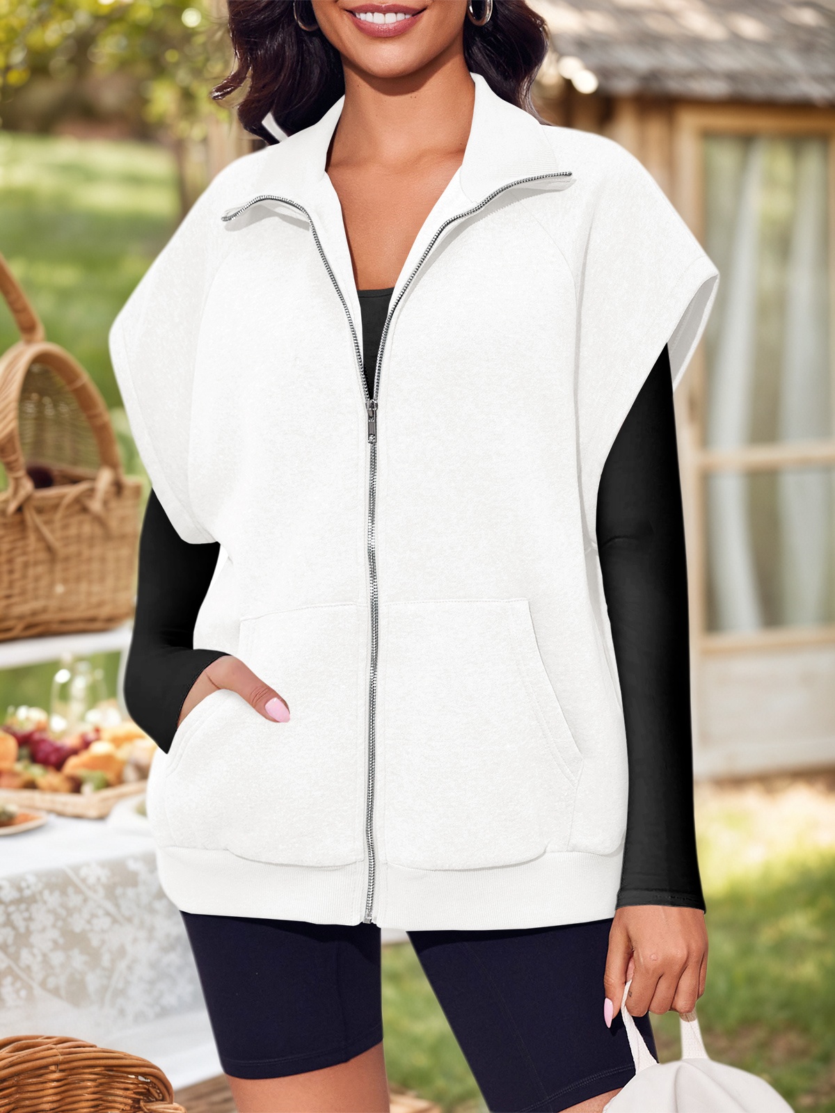Sleeveless Zip Up Fleece Sweatshirt