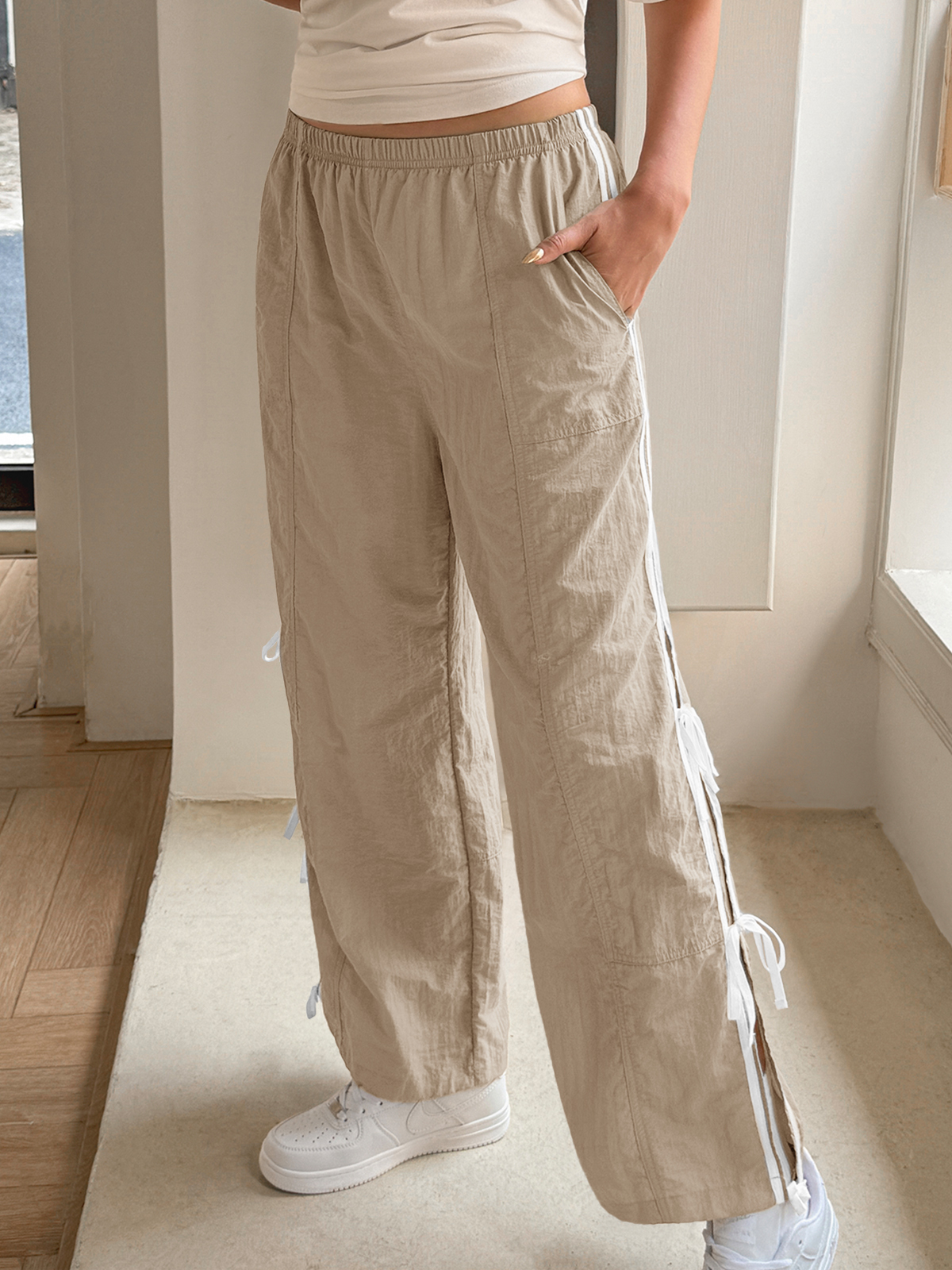 Elastic Waist Bow Tie Y2K Wide Leg Baggy Sweatpants