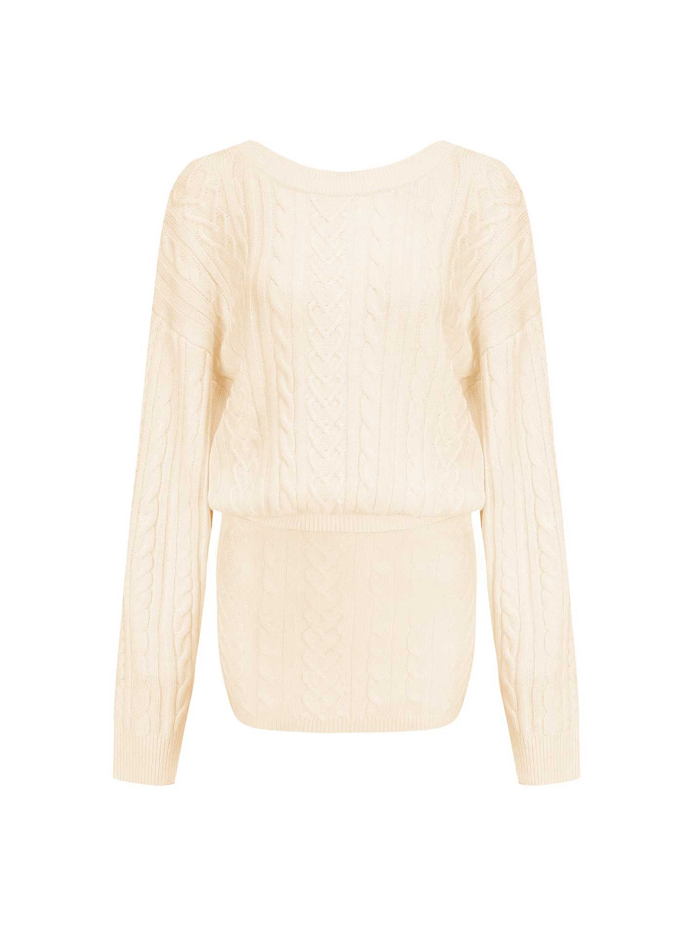 Cable Knit Puff Sleeve Sweater Dress