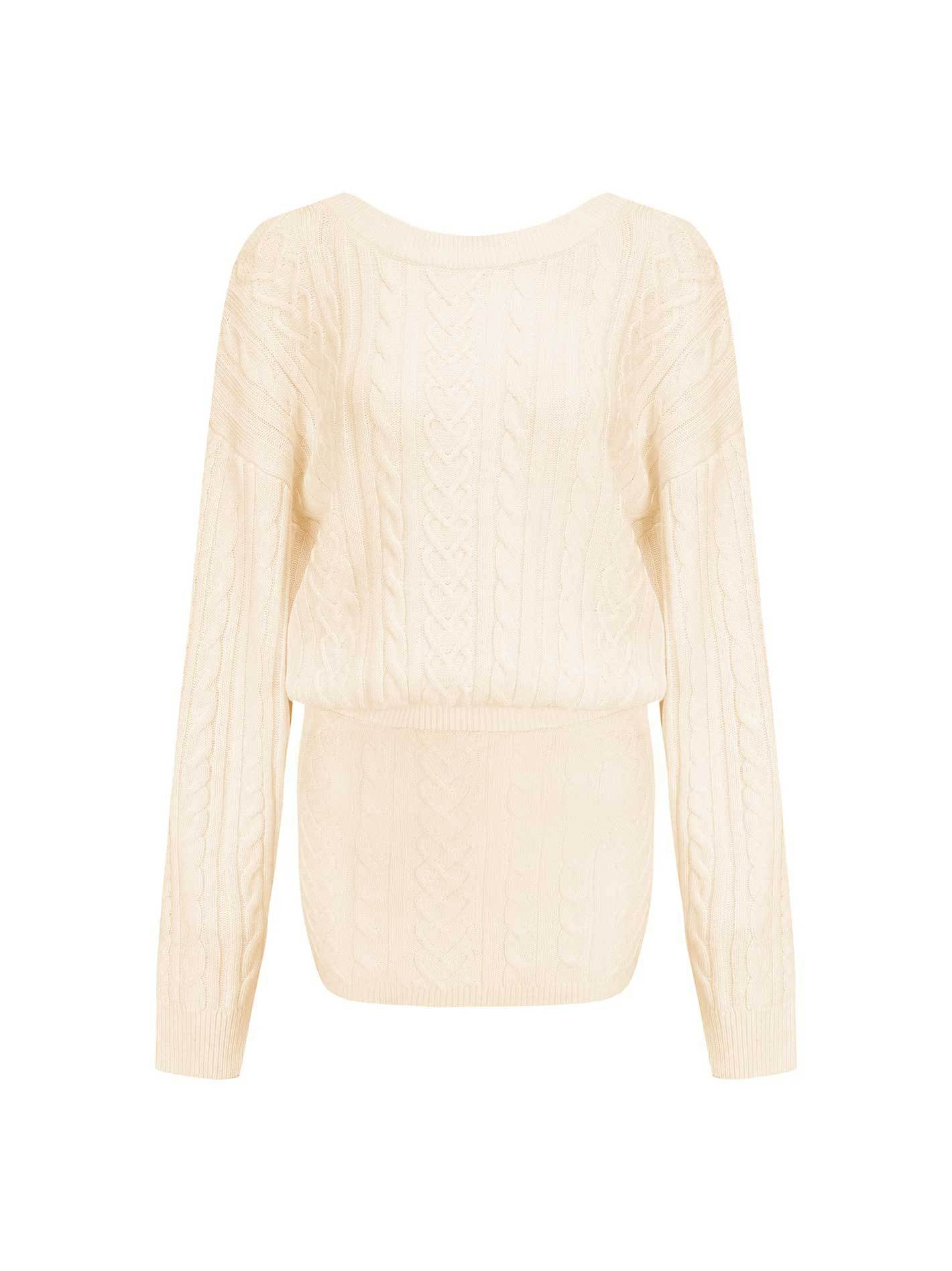 Cable Knit Puff Sleeve Sweater Dress