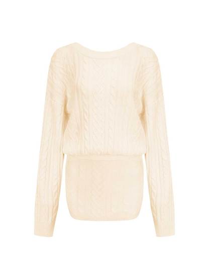 Cable Knit Puff Sleeve Sweater Dress