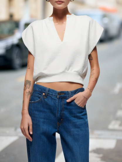 Cap Sleeve V Neck Sweatshirts