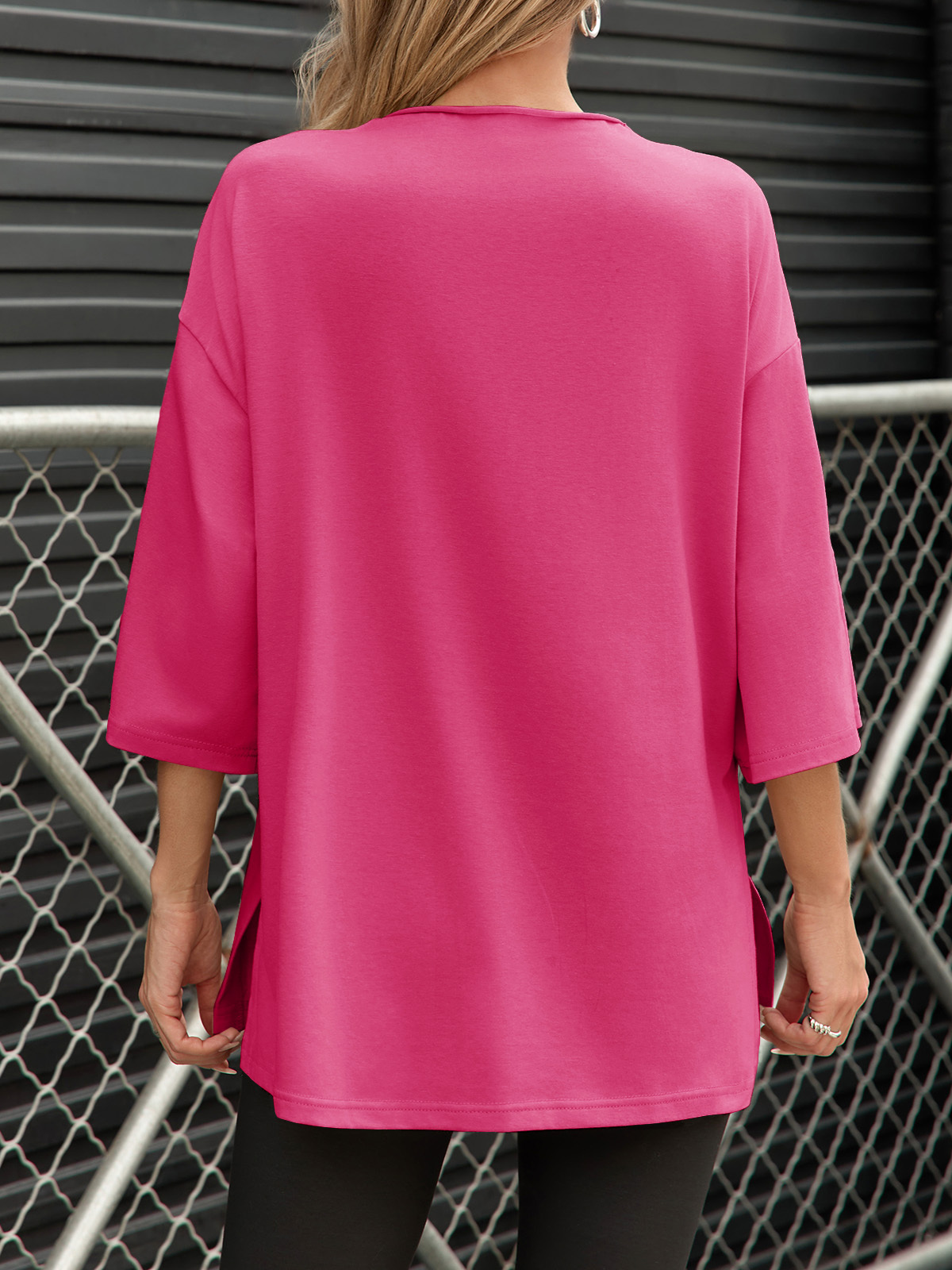 Casual Oversized 3/4 Sleeve Summer Loose Side Slit T Shirts