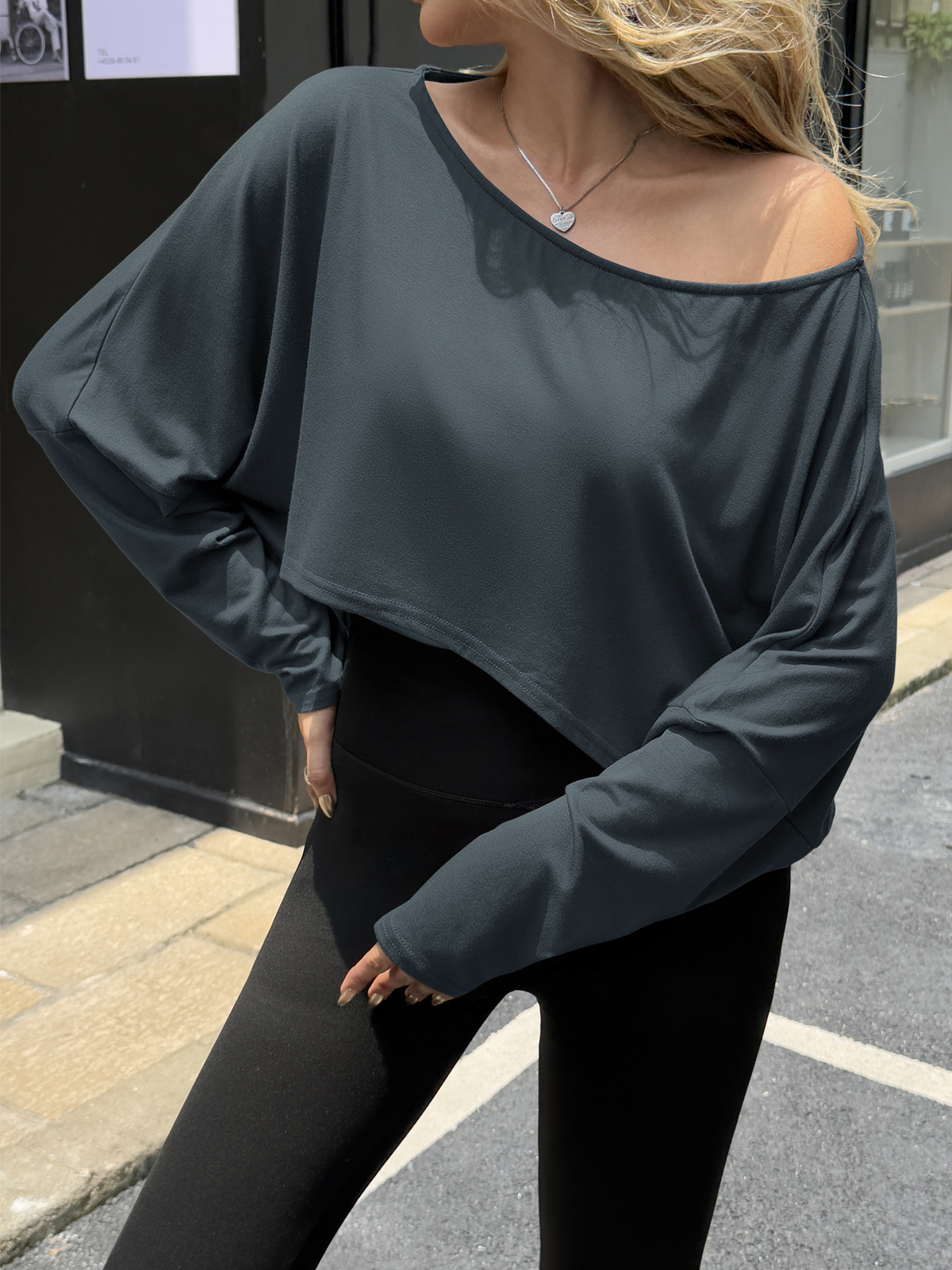 Off The Shoulder Batwing Long Sleeve Cropped Tops