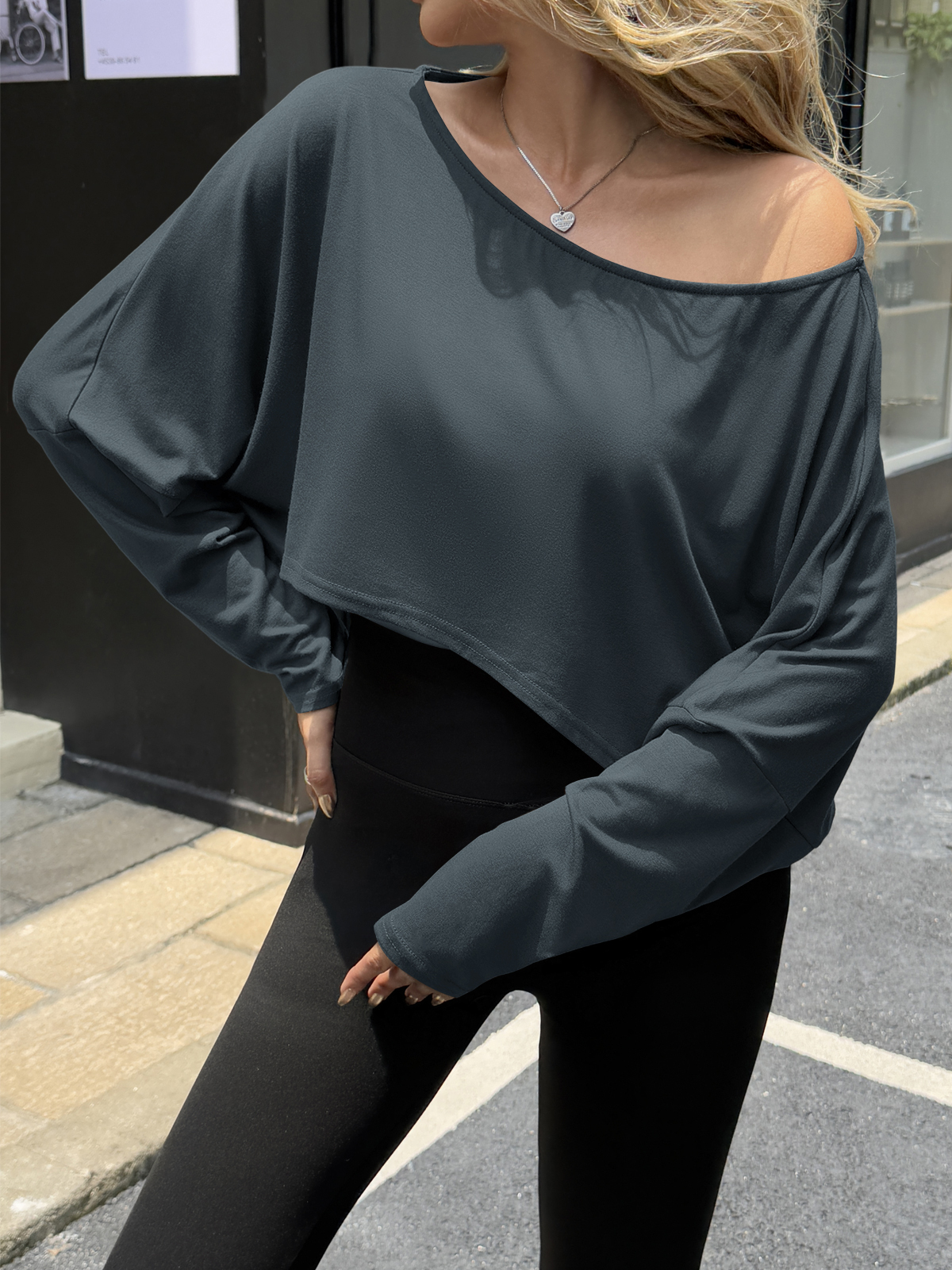 Off The Shoulder Batwing Long Sleeve Cropped Tops