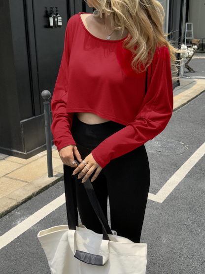 Off The Shoulder Batwing Long Sleeve Cropped Tops