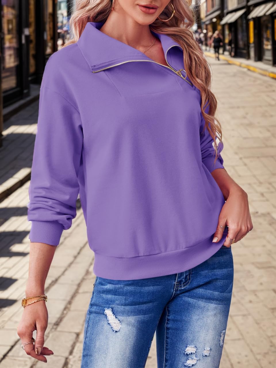 Casual Zipper Long Sleeve Turtleneck Loose Sweatshirt