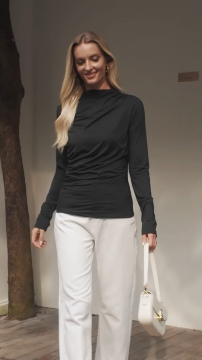 Long Sleeve Ruched Y2K T Shirts