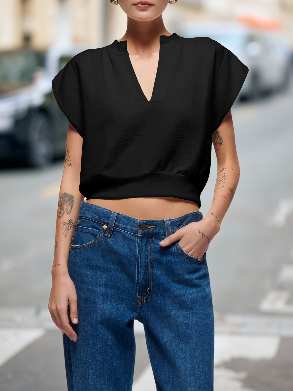 Cap Sleeve V Neck Sweatshirts