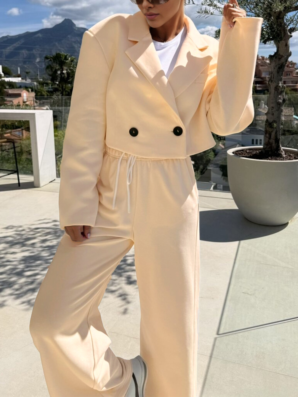 Women's Blazer Jackets Wide Leg Pant 2 Piece Sets