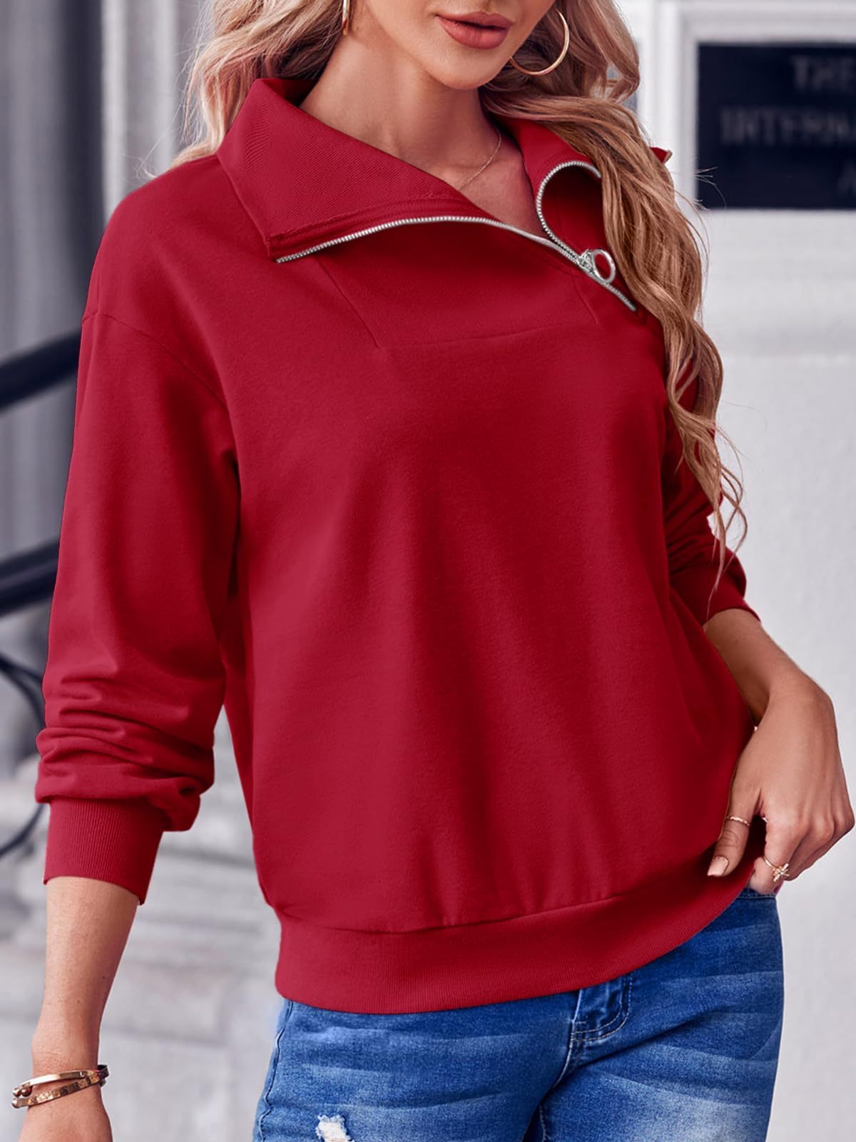 Casual Zipper Long Sleeve Turtleneck Loose Sweatshirt
