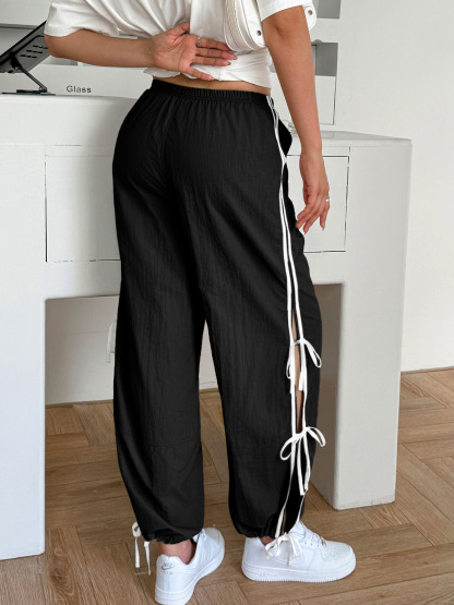 Elastic Waist Bow Tie Y2K Wide Leg Baggy Sweatpants