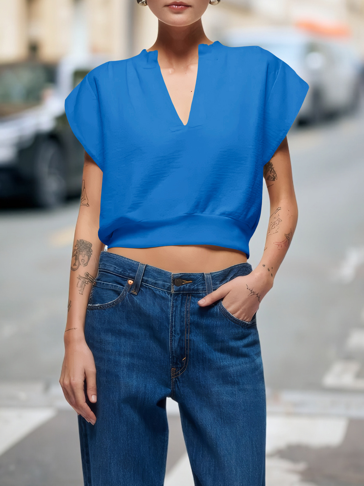 Cap Sleeve V Neck Sweatshirts