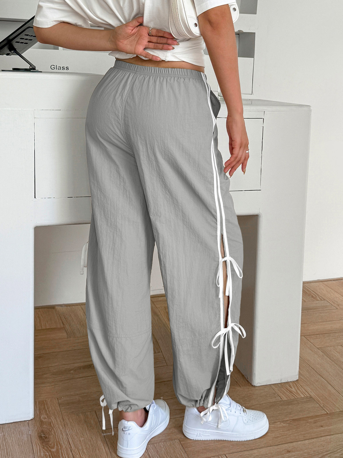 Elastic Waist Bow Tie Y2K Wide Leg Baggy Sweatpants