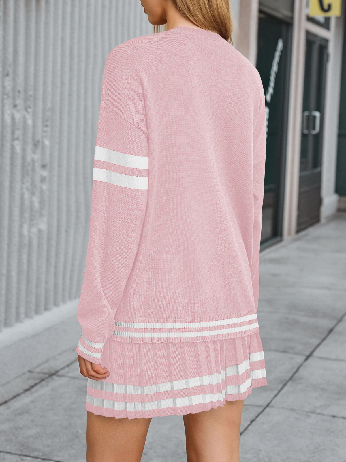 Women Button Down Knit Cardigan Sweaters Pleated Skirt Sets 2 Piece Outfits