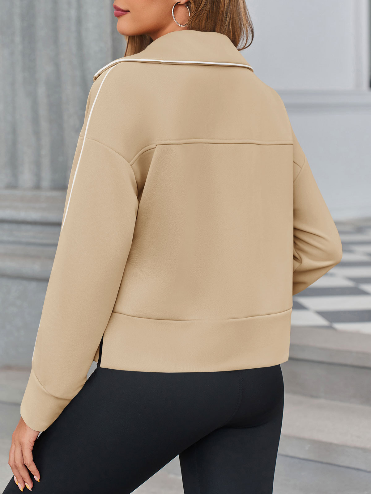 Casual Long Sleeve Half Zip Loose Fit Sweatshirt