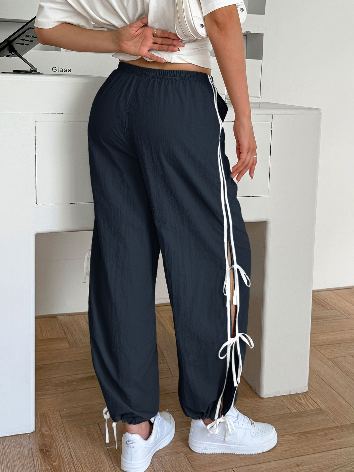 Elastic Waist Bow Tie Y2K Wide Leg Baggy Sweatpants