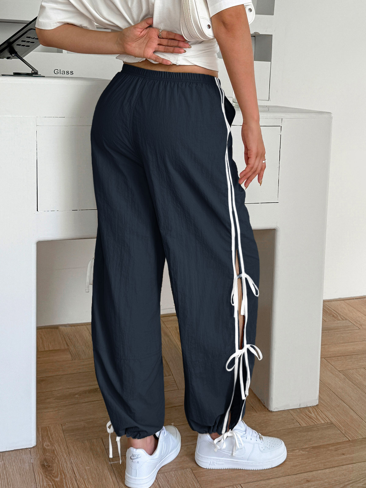 Elastic Waist Bow Tie Y2K Wide Leg Baggy Sweatpants