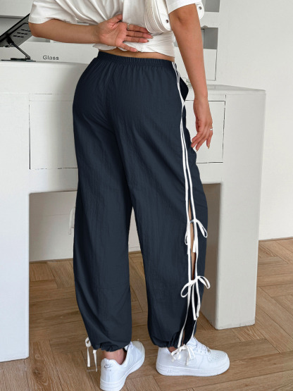 Elastic Waist Bow Tie Y2K Wide Leg Baggy Sweatpants