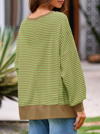 Women's Waffle Knit Long Sleeve Crewneck Oversized Sweatshirt