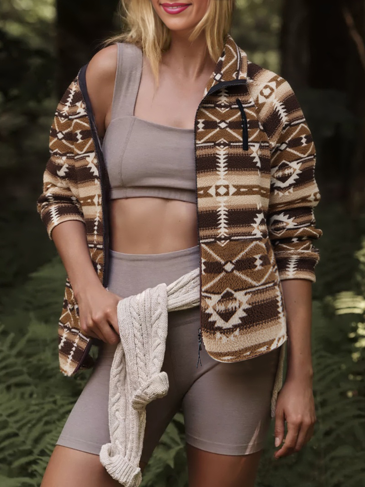 Aztec Print Fleece Zip Up Jackets