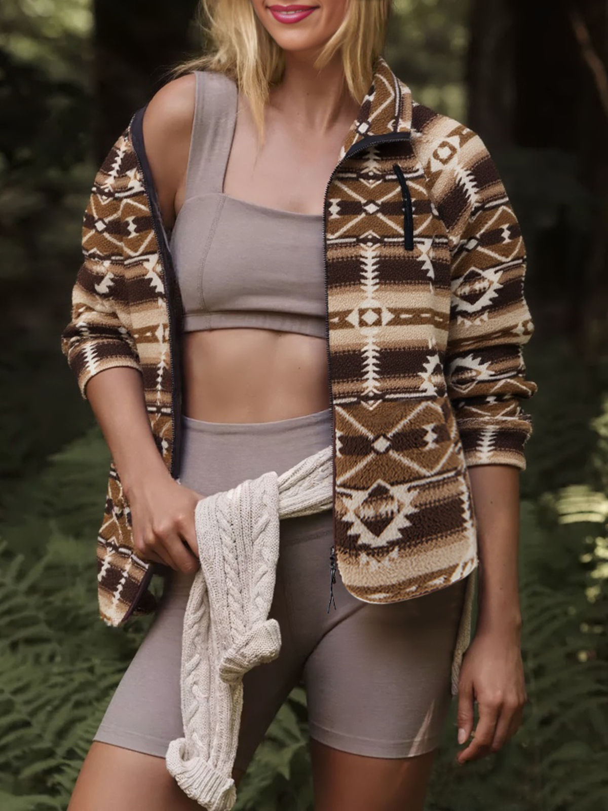 Aztec Print Fleece Zip Up Jackets