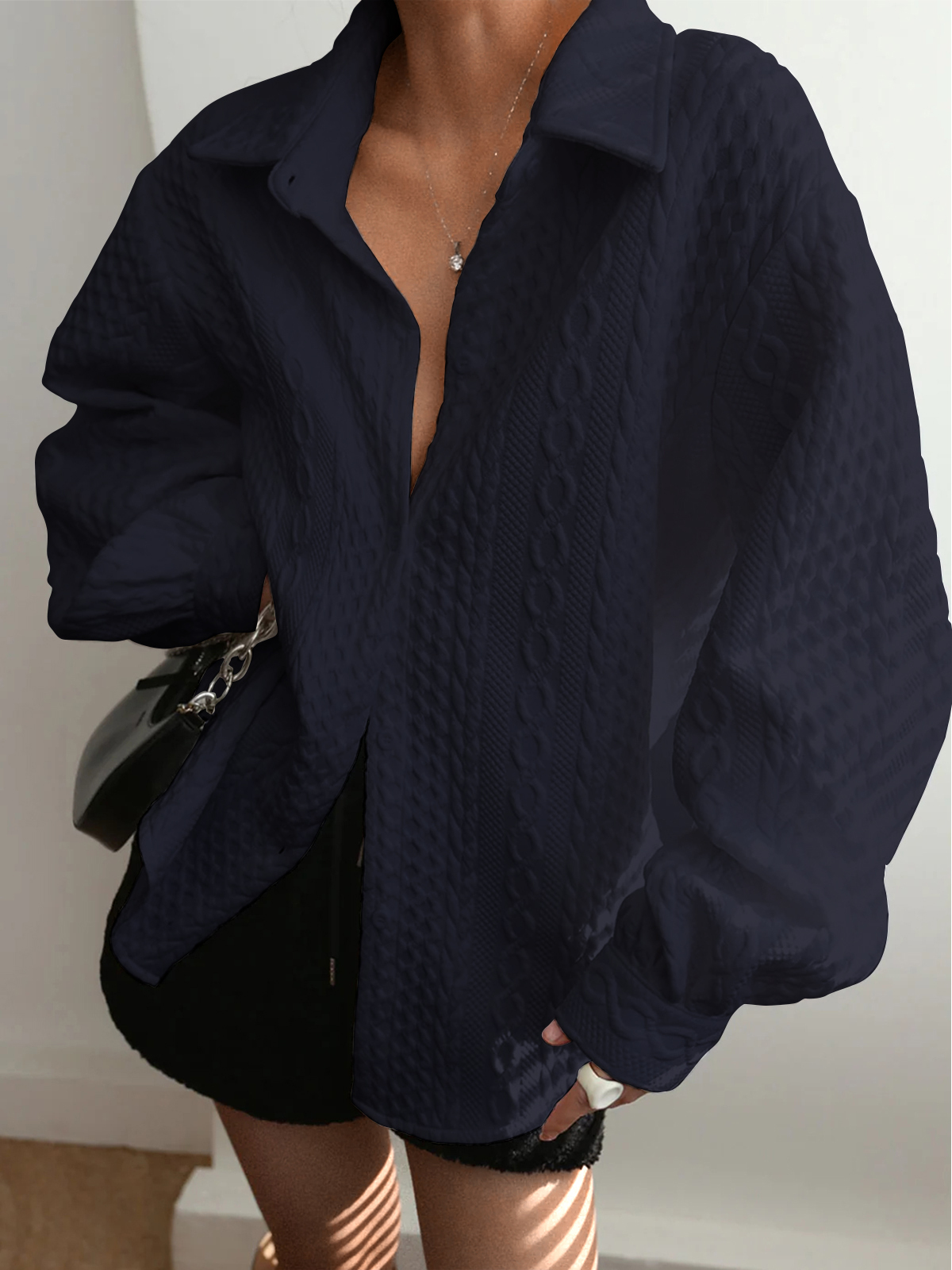 Cable Knit Textured Button Down Shirts