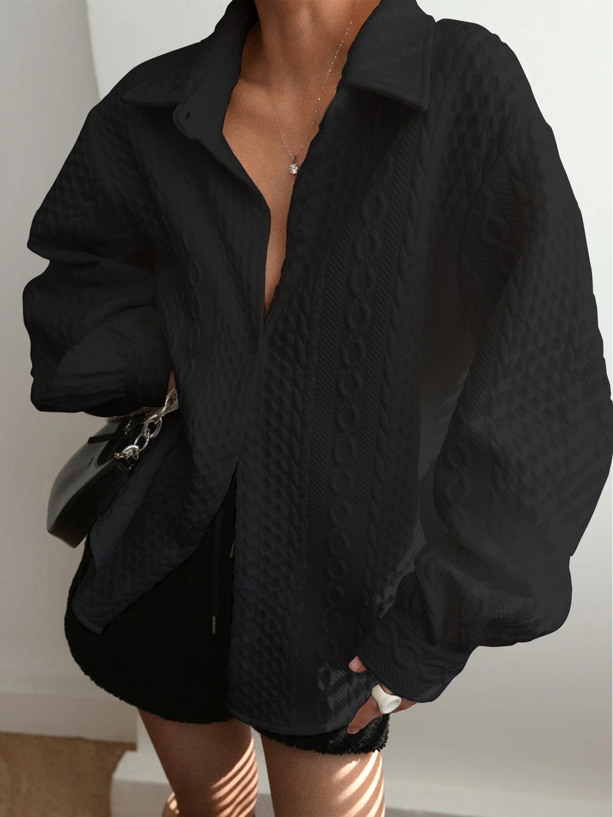 Cable Knit Textured Button Down Shirts