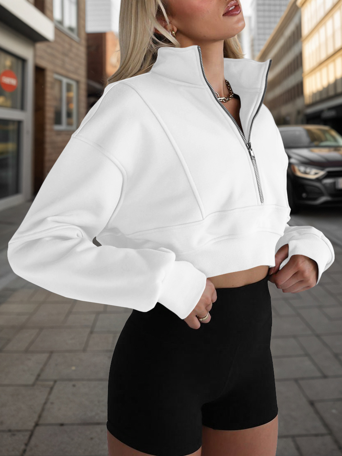 Half Zipper Cropped Sweatshirts