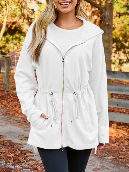 Oversized Zip Up Drawstring Waist Hoodie Sweatshirts