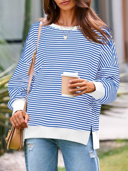 Women's Waffle Knit Long Sleeve Crewneck Oversized Sweatshirt